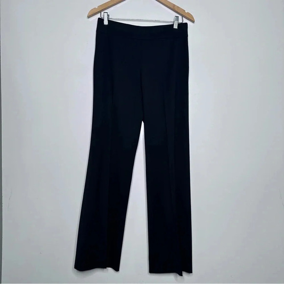 Lafayette 148 New York Black Stretch Wool Flat Front Pleated Straight Pants 6 - Picture 2 of 8